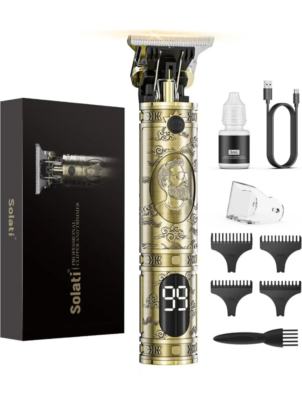 Professional Cordless Hair Clippers & Beard Trimmer Kit with LCD Display, Zero
